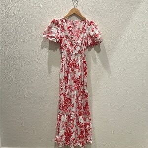 Chicwish Red and White Ruffled Wrap Maxi Dress